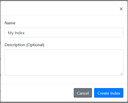 Screenshot of the Create New Index Dialog in the SearchCloudOne Console
